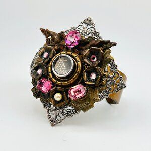 One of a Kind Handmade Assemblage Victorian Style Cuff Bracelet